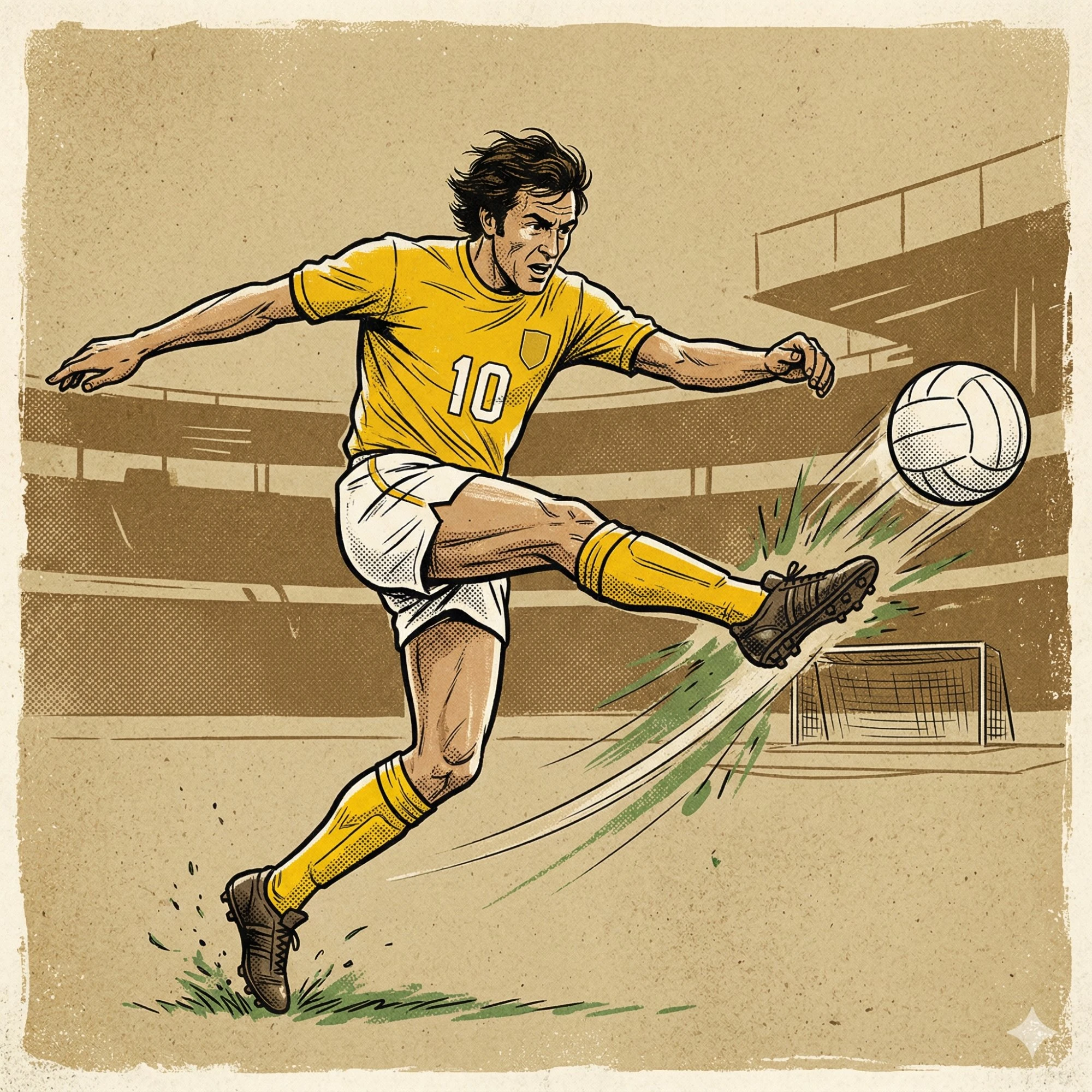 Dünya Kupası tarihinin en golcü oyuncuları vintage futbol illüstrasyonu